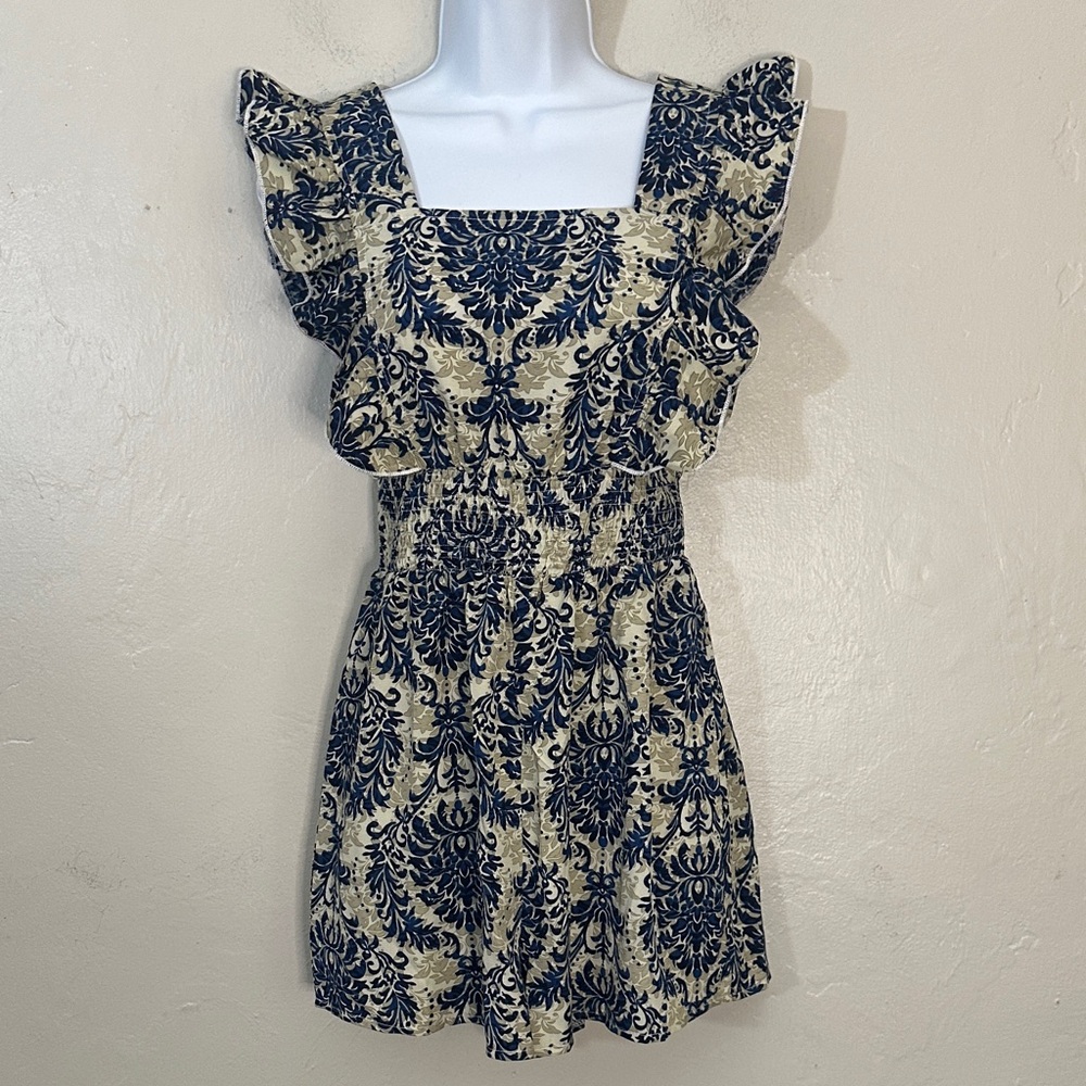SHEIN Navy and Cream Ruffle Jumpsuit